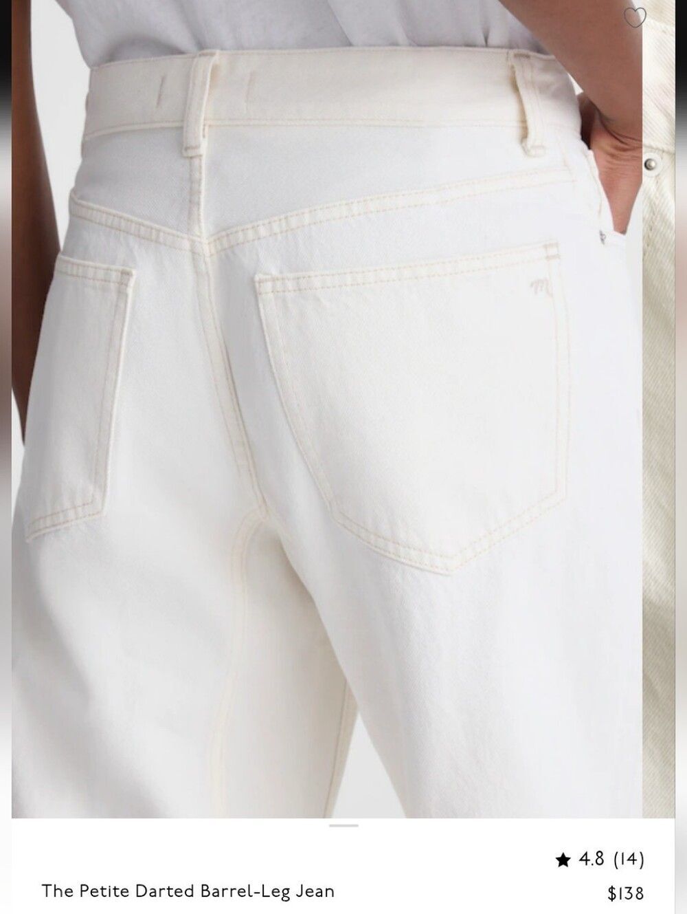 NWT Madewell Petite Darted Barrel-Leg Jean Vintage Canvas White Denim Size 28P - Picture 12 of 13